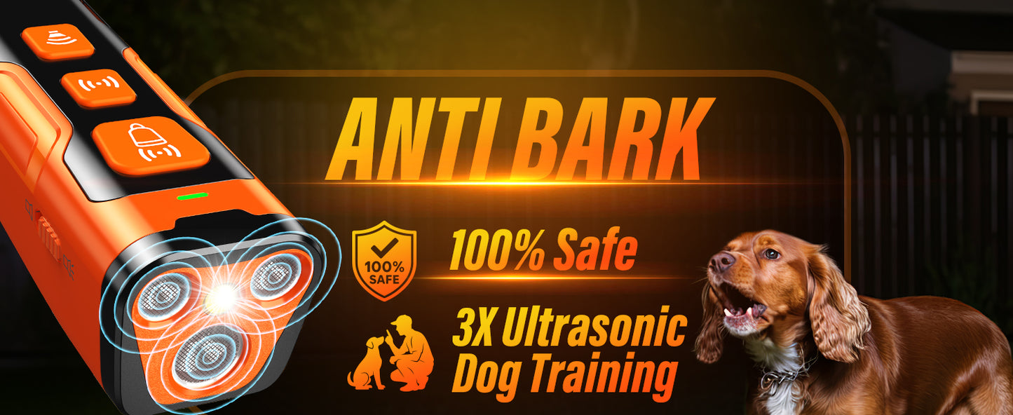 Dog Bark Deterrent Device, 3X Ultrasonic Anti Barking, 6 Training Modes 23 FT Range Barks No More Indoors Outdoors Behavior Correct Safe & Humane Rechargeable Compact Bark Control for Dogs
