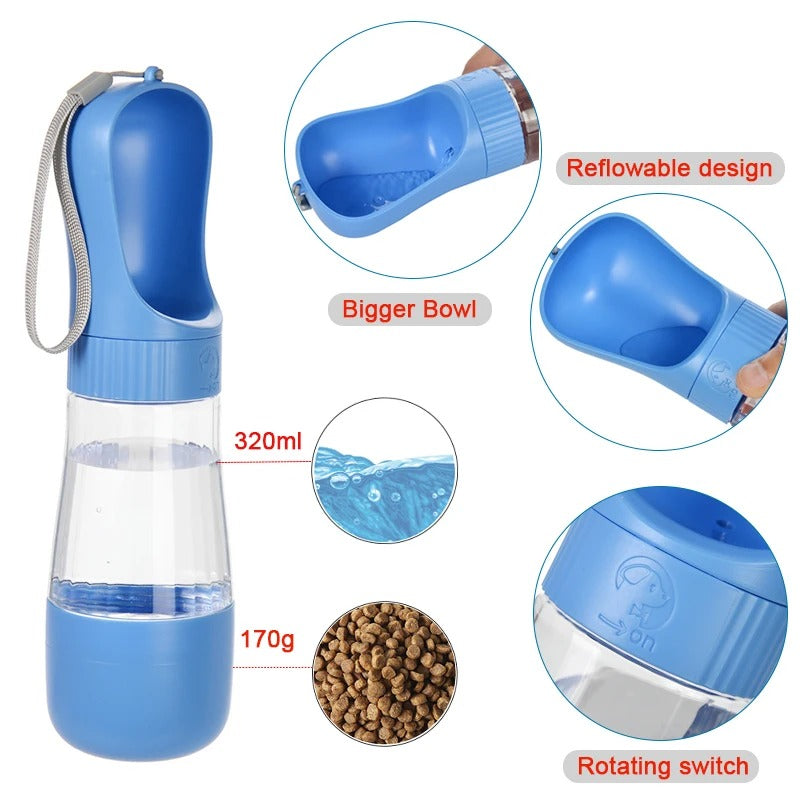 Portable Pet Water Bottle With Food Container
