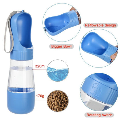 Portable Pet Water Bottle With Food Container